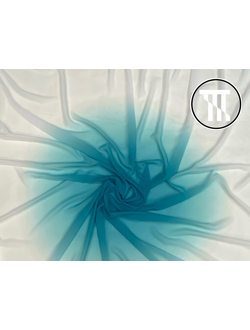 Шифон градиент, цв. Морская волна + Белый