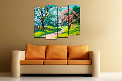 Модульная картина "Светлая тропинка. Сакура"