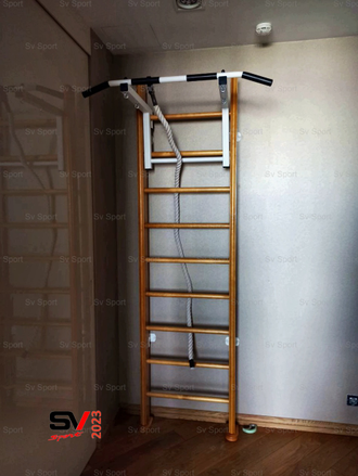 Спортивный комплекс для дома  деревянный. С турником , брусьями и  скамьей для пресса  (ОРЕХ)
