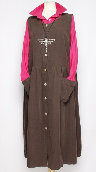 Сарафан  Бохо вельвет "Пуговицы карманы " шоколад до р.54