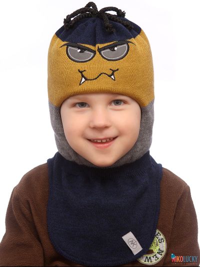 Шапка-шлем  19101-06, цвет темно-синий,горчичный, р. 52-54
