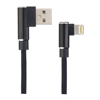 Плоский мультимедийный кабель для iPhone, USB - 8 PIN (Lightning), черный, угловой, длина 1 м, бокс (I4315)