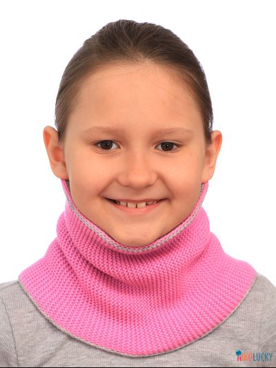 Шарф(снуд)  22-33 двойной, цвет розовый, серый размер 2