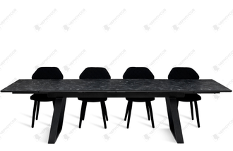 Стол EDSON 2000*1000+500+500 compact ceramic 921СК / черный металл + 4 стула Моника черный 46, чулок / черный
