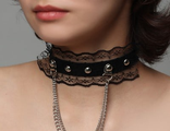 Чокер "Искушение" кружево с цепями, цвет чёрный в серебре