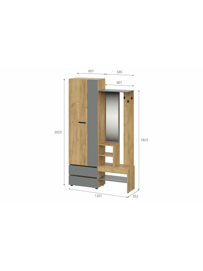 Абрау вешалка с зеркалом прихожая Дуб золотой/Графит