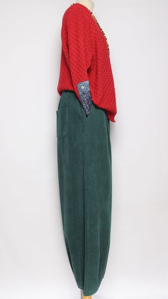 Брюки Бохо вельветовые "Бананы крупный вельвет" малахит  р.50-54