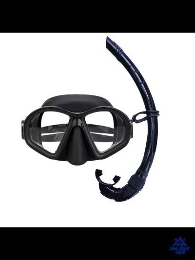 Маска для дайвинга с трубкой Комплект Sea Wolf черный силикон