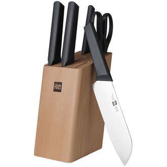 Набор кухонных ножей Xiaomi Huo Hou Fire Kitchen Steel Knife Set с подставкой (6 предметов) HU0057