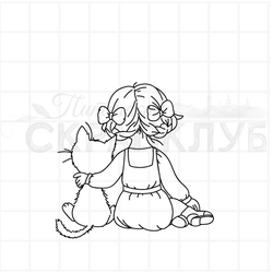 Штамп девочка с котенком