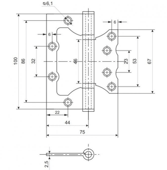 Петля дверная Rucetti без врезки RFH-100*75*2,5 SC Цвет - Матовый хром