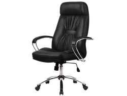 Кресло для руководителя из натуральной кожи LUX007 Черный + Хромированное пятилучие