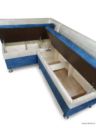 Кухонный угловой диван "Форум-4", Синий/Слоновая кость Левый