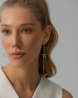 Серьги-продевки "Бабочка" с родиевым покрытием НС 22-397Ю-3