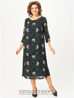 Модель: 1767.Женское шифоновое платье черного цвета с цветочным принтом