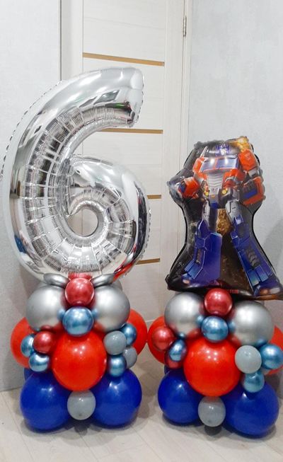 КОМПОЗИЦИЯ ИЗ ШАРОВ &quot;ЦИФРА НА СТОЙКЕ И Оптимус Прайм&quot;