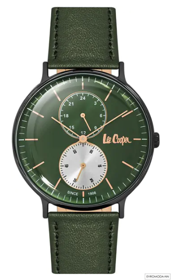Мужские наручные часы Lee Cooper LC06381.675. Зеленый с белым циферблат, зеленый кожаный ремень