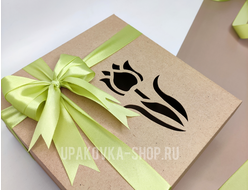 Коробка с отдельной крышкой 250*250*100 мм с вырубкой "ТЮЛЬПАН" БУРАЯ