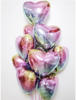 Набор шаров с гелием "Радужные сердца 11 шт "