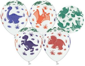 Воздушные шар с гелием "Динозаврики" 30см (цветная печать на белом)