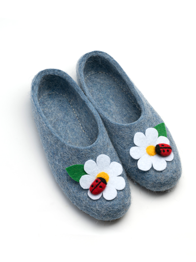 Женские тапочки «Божья коровка на ромашке» голубые 37