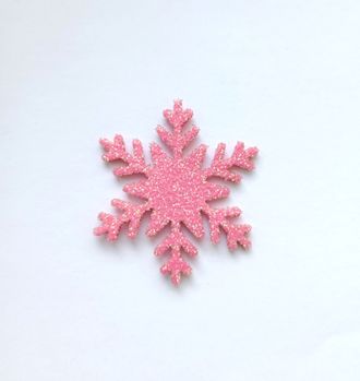 Снежинка из глиттерного фоамирана 4 см, цвет розовый перламутр