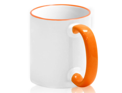 Кружка цветная ручка и кайма "Оранжевая", с фотопечатью