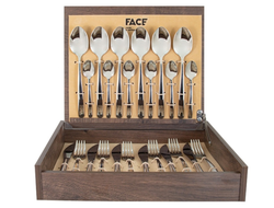 Набор столовых приборов известного португальского бренда  FACE 24 предмета на 6 персон: 6 столовых ложек, 6 столовых вилок, 6 столовых ножей, 6 чайных ложек