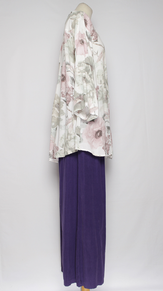 РУБАШКА БОХО "Карман планка пайетки" цветы белая, желтая, фуксия до р.52