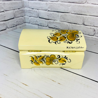Деревянная шкатулка сундучок Белая 120*80 мм для украшений с росписью Хохлома