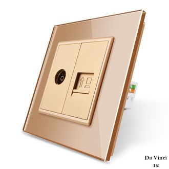 Розетка Livolo интернет и телевизор золотого цвета