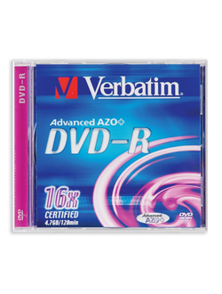 Носители информации DVD-R, 16x, Verbatim Azo Matt Silver, Slim/1, 43547