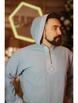 Рубаха с капюшоном «Утро Сварога» небесная