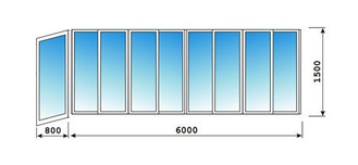 Остекление  Г-образного балкона шириной 6 метров, алюминиевыми окнами