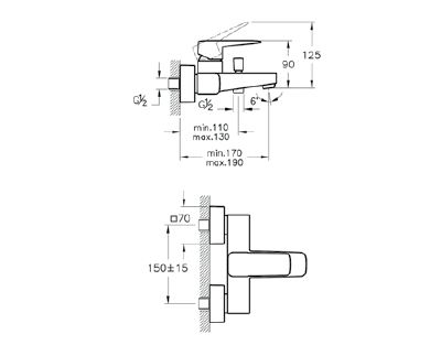 Смеситель для ванны/душа, черный матовый, VitrA Root Square, A4273736EXP