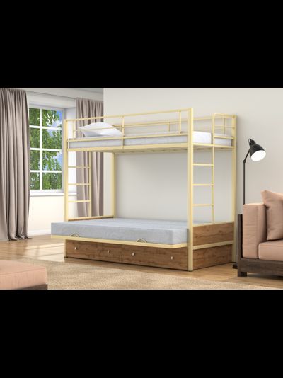 Двухъярусная кровать-диван Дакар 1 Слоновая кость (вставки дуб крафт табак)
