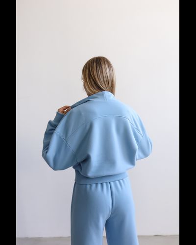 Куртка на молнии хлопковый велюр укороченная (небесный)