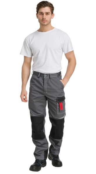 Брюки RANDEK (РАНДЭК), тк. Смесовая TC TWILL 80%ПЭ + 20%ХБ, 250гр/кв.м, цв. серый/черный/красный