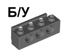 ! Б/У - Technic, Brick 1 x 4 with Bumper Holder, Dark Bluish Gray (2989 / 4295397) - Б/У