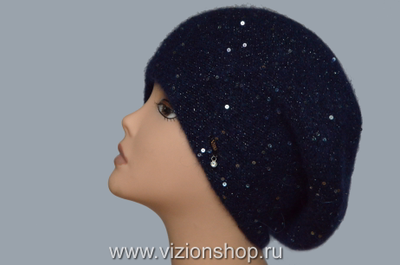 итальянский вязаный берет синего цвета с пайетками фото головных уборов Италии Vizio