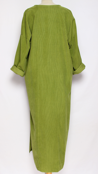 Платье Бохо вельветовое "ПЛАНКА ЗАЩИП ПУГОВИЦЫ" яблоко, горчица до р.56