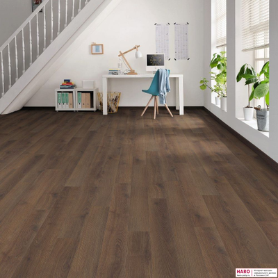Декор ламината Haro Tritty 100 Loft 4V Дуб Контура дымчатый 538721 в интерьере гостиной
