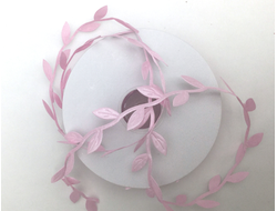 Декоративная розовая лента "Листочки", цена за 1 метр