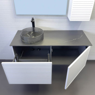 Тумба-умывальник "Геленджик-120" белый матовый со столешницей калакатта блэк, с раковиной COMFORTY CF21001