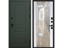 Дверь входная Орегон грин с зеркалом белый софт