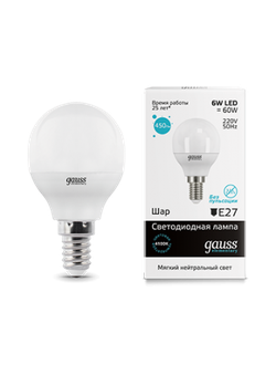 Лампа Gauss LED Elementary Globe 6W E14 4100K/LD53126