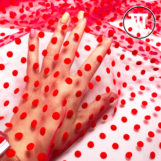 Фатин флок Горошек, цв. Красный