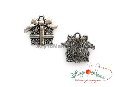 ПОДВЕСКА В ТИБЕТСКОМ СТИЛЕ "ПОДАРОК" - 15*16мм - АНТИЧНОЕ СЕРЕБРО