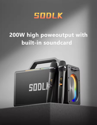 Караоке- система SODLK S1115 200W BLUETOOTH аккумуляторная с двумя беспроводными микрофонами