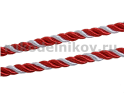 шнур витой , диаметр-5 мм, цвет-красно-белый, отрез-1 метр